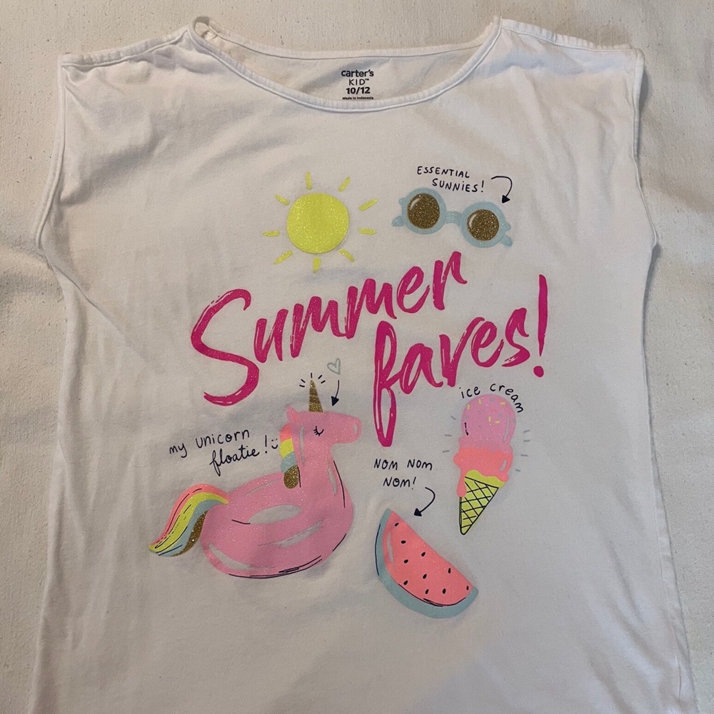 Girls Carter’s Kids White Summer Tee, Size 10/12